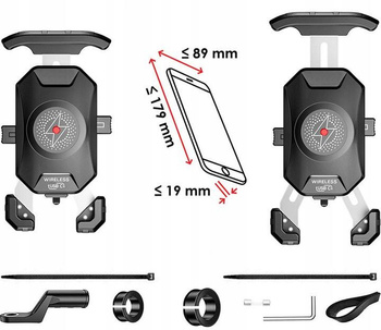 Uchwyt motocyklowy R15W z ładowaniem bezprzewodowym + gniazdo usb typ C PD