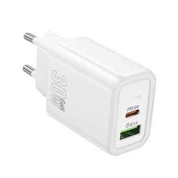Hoco ładowarka sieciowa 30W usb Typ C + usb QC biała