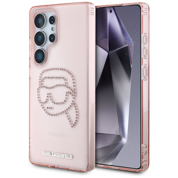 Etui Karl Lagerfeld Samsung S25 Ultra różowy Rhinestones Karl Head Logo KLHCS25LHKHDCELP