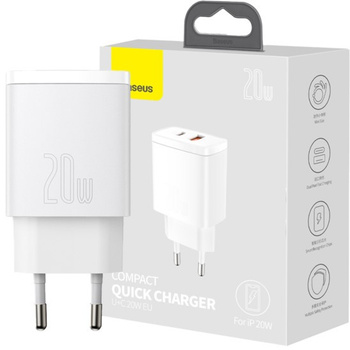 Baseus ładowarka sieciowa Compact 2xUSB  QC + PD 20W Power Delivery biała