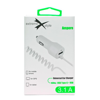 Ładowarka samochodowa Ampere usb Typ C + usb 3.1A biała ACCCU31W