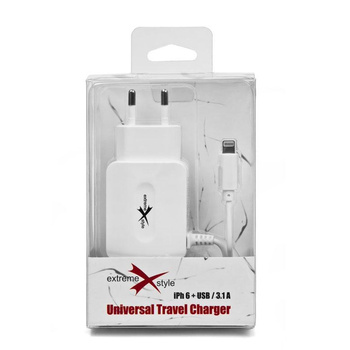 Ładowarka sieciowa USB 2x3.1A + kabel iPhone 5/6/7 biała eXtreme