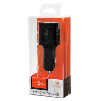 Adapter samochodowy USB 6A QC 3,0 2xUSB eXtreme czarny