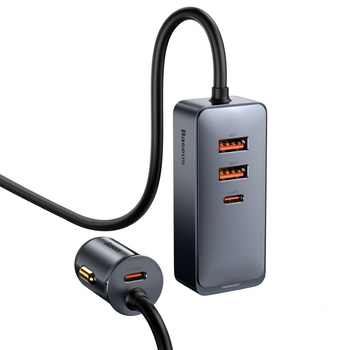 Baseus ładowarka samochodowa Share Together z przedłużaczem 2xUSB Quick Charge + 2xUSB typ C Pover Delivery 120W szara