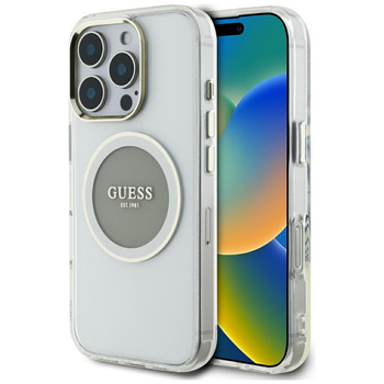 Etui Guess iPhone 16 Pro Max 6.9" szary Iml Metal Colored Circle Classic Loo z MagSafe GUHMP16XHTDRCEDG