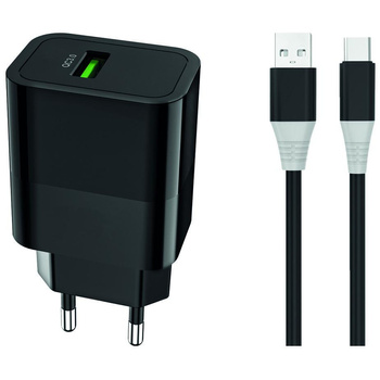 Ładowarka sieciowa Ampere Fast QC 3.0 + kabel Typ C czarna 3A