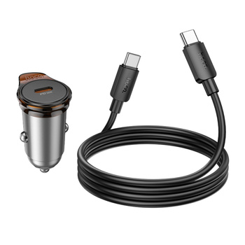 Hoco ładowarka samochodowa NZ16 z usb C PD 30W z kablem c-c szara