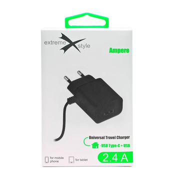 Ładowarka sieciowa Ampere usb Typ C + usb 2.4A czarna ATCCU24B