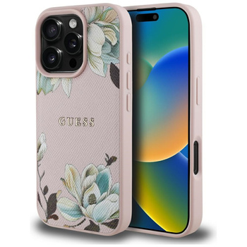 Etui Guess iPhone 16 Pro 6.3" różowy Flower Pattern z Magsafe GUHMP16LPGNMPLMP