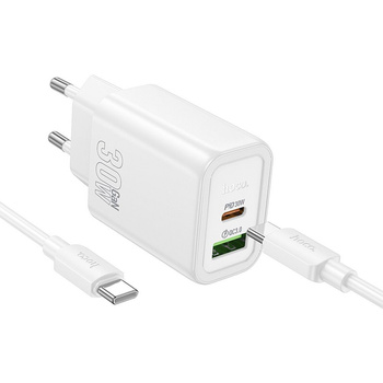 Hoco ładowarka sieciowa 30W usb Typ C + usb QC +  kabel usb C - usb C biała
