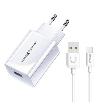 USAMS ładowarka sieciowa 1xUSB QC 18W 3A biała + kabel usb typ C 100cm