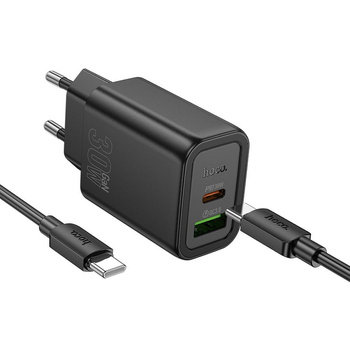 Hoco ładowarka sieciowa 30W usb Typ C + usb QC +  kabel usb C - usb C czarna