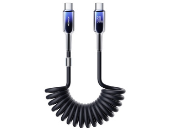 Joyroom kabel spiralny 2xusb typ C Power Delivery 60W  max. 150cm czarny