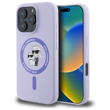 Etui Karl Lagerfeld iPhone 16 Pro 6.3" fioletowy Silicone Karl&Choupette Ring z Magsafe KLHMP16LSCMKCRHU