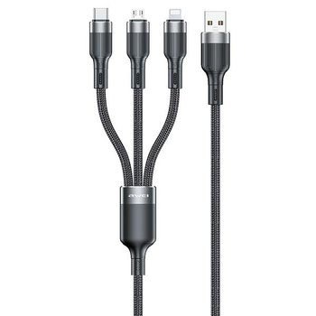 Awei kabel 3w1 usb-c / lightning / micro 3A czarny