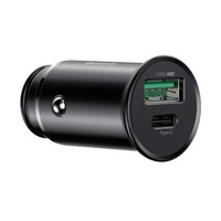 Baseus ładowarka samochodowa Circular Metal 1xUSB Quick Charge + 1xPD Power Delivery 30W czarna Vooc / SCP / AFC / MTK PE