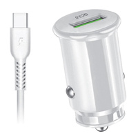 Ładowarka samochodowa Ampere Fast QC 3.0 + kabel Typ C biała 3A