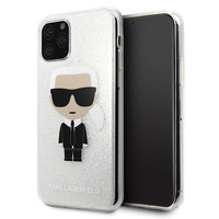 Etui Karl Lagerfeld iPhone 11 srebrny Glitter Ikonik Karl KLHCN61TPUTRIKSL