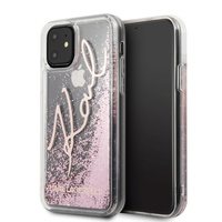 Etui Karl Lagerfeld iPhone 11 różowo-złoty Glitter Signature KLHCN61TRKSRG