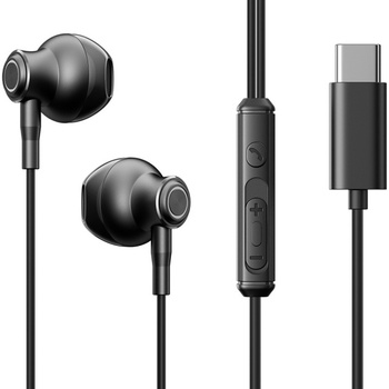 Joyroom słuchawki douszne typ C metalowe czarne