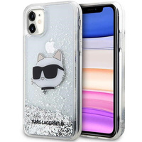 Etui Karl Lagerfeld iPhone 11 srebrny Glitter Choupette Head KLHCN61LNCHCS