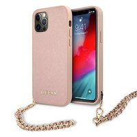 Etui Guess iPhone 12 Pro Max 6,7" różowy hard case Saffiano Chain GUHCP12LSASGPI