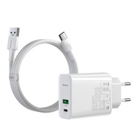 Baseus ładowarka sieciowa Speed PPS 1xUSB Quick Charge + 1xPD Power Delivery 30W biała + kabel VOOC 100cm