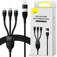 Baseus kabel nylonowy 3w1 100W 1,2m czarny, końcówki: micro usb / typ C / lightning