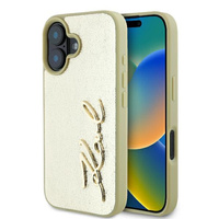 Etui Karl Lagerfeld iPhone 16 6.1" złoty hard case Metal Signature KLHCP16SPFMFBKMD