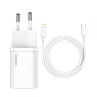 Baseus ładowarka sieciowa Super Si 1xUSB-C PD 20W Power Delivery biała + kabel USB-C do Lightning 100cm