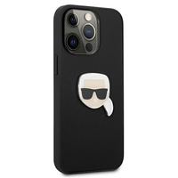 Etui Karl Lagerfeld iPhone 13 Pro Max czarny hard case Leather Ikonik Karl`s Head Metal KLHCP13XPKMK