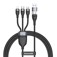 Baseus kabel nylonowy 3w1 100W 1.2m usb C z adapterem do usb A czarny, końcówki: micro usb / typ C / lightning