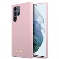 Etui Guess Samsung S22 Ultra lawendowy hard case silicone Script Metal Logo GUHCS22LLSLMGLA
