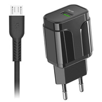 Ładowarka sieciowa Ampere Fast QC 3.0 + kabel micro usb czarna 3A