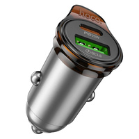 Hoco ładowarka samochodowa NZ16A 2xUSB : QC 18W + PD 25W z kabelm c-c szara