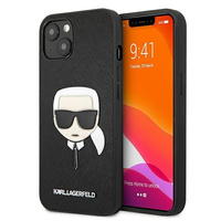 Etui Karl Lagerfeld iPhone 13 czarny hard case Saffiano Ikonik Karl`s Head KLHCP13MSAKHBK