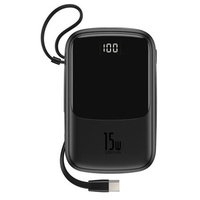 Baseus Power Bank 10000mAh / 3A / 15W czarny z kablem typ C + LED + 4wejścia usb: 2xusb, 1xiPh, 1xTyp C