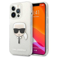 Etui Karl Lagerfeld iPhone 13 Pro Max srebrny hard case Glitter Karl`s Head KLHCP13XKHTUGLS