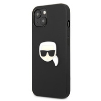Etui Karl Lagerfeld iPhone 13 czarny hard case Leather Ikonik Karl`s Head Metal KLHCP13MPKMK